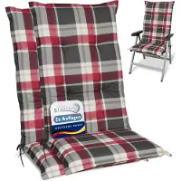 Beautissu Sunny RK – Set van 2 Tuinkussens Hoge Rug 120x50 cm met UV-lichtechtheid Comfortabele Tuinstoel Zitkussen Rood Grijs geruit