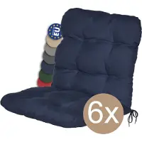 Beautissu Flair NL – Set van 6 Tuinkussen Lage Rug Blauw– 100x50 cm – Zitkussen Matraskussen voor Tuin Meubelen