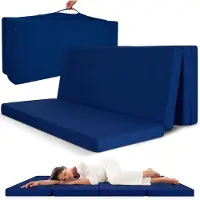 Beautissu Campix - opvouwbare matras 90x200 cm - reisbed matras & gastenmatras- zitblok opvouwbaar - rechthoekig in donkerblauw
