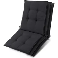 Beautissu Sun-NL – Set van 3 Premium Lage Rugleuning Kussen 100x50 cm - UV-bestendig & 8cm Dik Kussen Tuinstoelkussen Antislip Bevestigingsbanden – Stevige Stof Antraciet Rood Gestreept