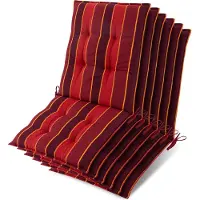 Beautissu Sun-NL – Set van 6 Premium Lage Rugleuning Kussen 100x50 cm - UV-bestendig & 8cm Dik Kussen Tuinstoelkussen Antislip Bevestigingsbanden – Stevige Stof Rood Gestreept