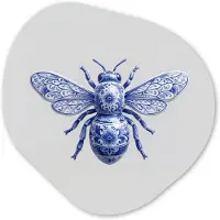 MuchoWow Organische wanddecoratie 40x40 cm - Organisch schilderij Bij - Modern - Delfts - Blauw - Muurdecoratie woonkamer - Kamer decoratie - Schilderijen - Muurcirkel aesthetic