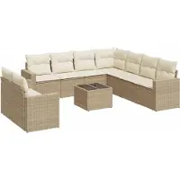 vidaXL 10-delige Loungeset met kussens poly rattan beige