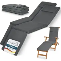 Beautissu 2x Set LoftLux DC tuinkussen voor deckchair 175 x 45 x 5 cm – ligbedkussen grafiet grijs - tuinkussens hoge rug - kussen ligstoel