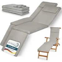 Beautissu 2x Set LoftLux DC tuinkussen voor deckchair 175 x 45 x 5 cm – ligbedkussen licht grijs - tuinkussens hoge rug - kussen ligstoel