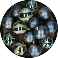 Atmosphera Feeric Christmas gedecoreerde kerstballen - 25x st - 6 cm - blauw - kunststof