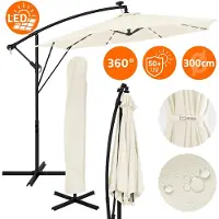 ML-Design Ampel parasol Ø 300 cm met LED solar, beige 360° aluminium parasol met zwengel, hoes & staander