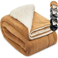 Beautissu Alina - Sherpa Deken Plaid 220x240cm Dik Winter Fleece Deken XXL Natuur & Wit - Super Zacht & Warm Fleece Plaid met Schapenvacht Uitstraling