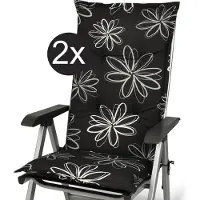 Beautissu Flores – Set van 2 Tuinkussens Hoge Rug 120x50x6 cm Zitkussen Tuinstoel UV-lichtecht Tuinstoelkussens Zwart Kussen met Print