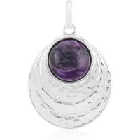 Cavill - Zilveren Hanger - 925 Sterling Zilver Gerhodineerd - 1,794 ct Charoite Ronde Cabochon Paars - Handgemaakt Elegant - 25x16 mm