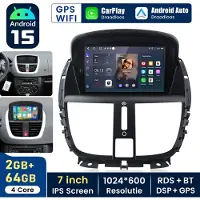Hexinex Quad-Core autoradio Geschikt voor Peugeot 207 (2006-2015) - Draadloos CarPlay, Android Auto, GPS Navi, Android 15, multimediaspeler, 2GB+64GB