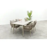 Van der Garde Tuinmeubelen Romeo/Sofia rope dining tuinset voor 4 personen 160x90 cm. - Latte