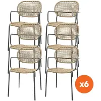 Van der Garde Tuinmeubelen Set van 6 - Noa stapelbare naturel wicker dining tuinstoel - Antraciet