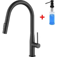 CECIPA MAX keukenmengkraan met Uittrekbare Handdouche - Met Zeepdispenser - Roestvrijstalen Keukenmengkraan - 360° Draaibaar - 2 Straalsoorten - Uitneembare Beluchter - Zwart