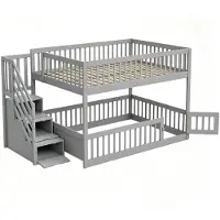 Sweiko Hoogslaper - 140 × 200 cm - Opbergruimte - Met veiligheidshek - Kinderbed - Grijs