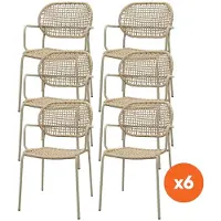 Van der Garde Tuinmeubelen Set van 6 - Noa stapelbare naturel wicker dining tuinstoel - Latte