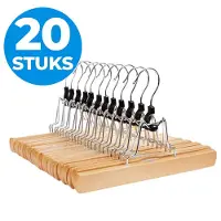 Acaza Kledinghangers - Broekhanger - 20 Stuks - Anti Slip - Hout - Lichte Eik Kleur