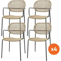 Van der Garde Tuinmeubelen Set van 4 - Noa stapelbare naturel wicker dining tuinstoel - Antraciet