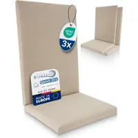 Beautissu QD-HL – Set van 3 Premium Tuinstoelkussens Hoge Rug 122x48 cm – 100% Waterdicht – Weerbestendig – Sneldrogend – UV-bestendig – Natuur