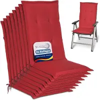Beautissu Loft HL Set 8 x Tuinkussens Hoge Rug- 120 x 50 cm - Rood Kussen - Zitkussen UV- Lichtecht Tuinstoelkussen
