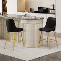 STILVORA Barkrukken 100 Cm - Set Van 2 - Met Rugleuning En Voetsteun - Voor Keukeneiland En Huisbar - Metaal PU Zwart Goud