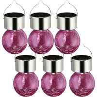 Sunnydays Solar sfeer hanglamp - 12x - tuin - lampenbol - roze - glas - 9 cm - ophang haakje