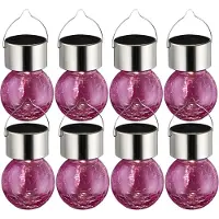 Sunnydays Solar sfeer hanglamp - 8x - tuin - lampenbol - roze - glas - 9 cm - ophang haakje