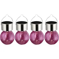 Sunnydays Solar sfeer hanglamp - 4x - tuin - lampenbol - roze - glas - 9 cm - ophang haakje