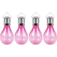 Sunnydays Solar sfeer hanglamp - 8x - tuin - lampenbol - roze - kunststof - 15 cm - ophang haakje