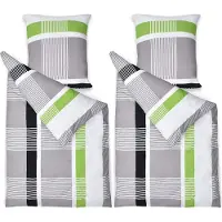 Beautissu Dana - Dekbedovertrek tweepersoons Renforcé katoen beddengoed grijs geruit 2 stuks dekbedovertrekken 155x220 cm & 2 stuks kussensloop 80x80 cm