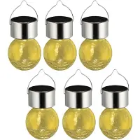 Sunnydays Solar sfeer hanglamp - 20x - tuin - lampenbol - geel - glas - 9 cm - ophang haakje