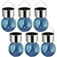 Sunnydays Solar sfeer hanglamp - 20x - tuin - lampenbol - blauw - glas - 9 cm - ophang haakje