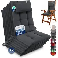 Beautissu Sun-HL - Set van 7 Premium Hoge Rugleuning Kussen met Hoofdkussen 120x50 cm – UV-bestendig & 8cm Dik Kussen Tuinstoelkussen Antislip Bevestigingsbanden – Stevige Stof Antraciet