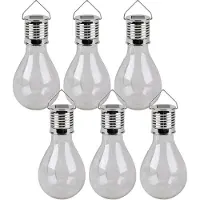 Sunnydays Solar sfeer hanglamp - 12x - tuin - lampenbol - wit - glas - 15 cm - ophang haakje