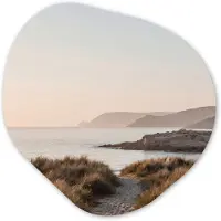 MuchoWow Organische wanddecoratie 90x90 cm - Organisch schilderij Landschap - Kust - Duinen - Muurdecoratie woonkamer - Kamer decoratie - Schilderijen - Muurcirkel aesthetic
