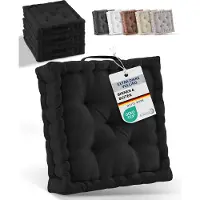 Beautissu Zitkussen Set van 4 Matraskussen 40x40x8 cm - vloerkussen met praktische draaggreep - kussen zwart - Mila