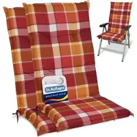Beautissu Sunny RO – Set van 2 Tuinkussens Hoge Rug 120x50 cm met UV-lichtechtheid Comfortabele Tuinstoel Zitkussen Rood geruit