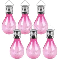 Sunnydays Solar sfeer hanglamp - 12x - tuin - lampenbol - roze - kunststof - 15 cm - ophang haakje