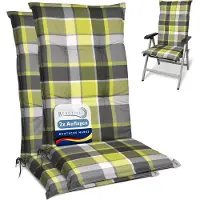 Beautissu Sunny GR – Set van 2 Tuinkussens Hoge Rug 120x50 cm met UV-lichtechtheid Comfortabele Tuinstoel Zitkussen Geel geruit