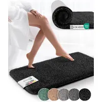 Beautissu BeauMare FL – Badmat Antislip 80x50 cm Zwart – Hoogpolig Tapijt – Voor Vloerverwarming – Zacht Badmat voor Douche Badkuip WC