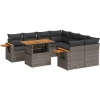 vidaXL 9-delige Loungeset met kussens poly rattan grijs