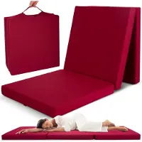 Beautissu Campix - opvouwbare matras 80x195 cm - reisbed matras & gastenmatras- zitblok opvouwbaar - rechthoekig in donkerrood