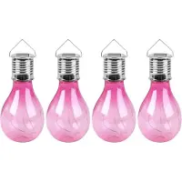Sunnydays Solar sfeer hanglamp - 4x - tuin - lampenbol - roze - kunststof - 15 cm - ophang haakje