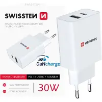 Swissten TRAVEL CHARGER Power Delivery 30W 1x USB-C + 1x USB Weiss