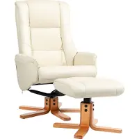 HOMCOM Relaxfauteuil met voetenbank Kunstleer, hout 71L x 84B x 102H cm Roomwit