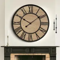 OEM Grote houten wandklok, 40 cm / 16 inch, op batterijen, vintage design, geschikt voor woonkamer, slaapkamer, keuken, landelijke stijl, kantoor