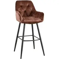 Riess Design barkruk MILANO bruin fluwelen barstoel met Chesterfield quilting - 41962