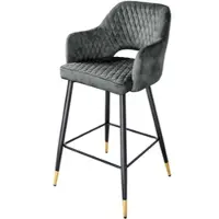 Riess Design barkruk PARIS groen fluweel met decoratieve quilting en gouden voetdoppen - 41517