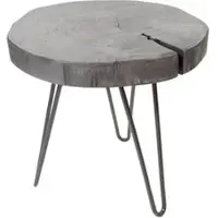 Invicta Ronde bijzettafel GOA 45cm grijs massief acaciahout boomschijf kruk haarspeldpoten metaal - 39597