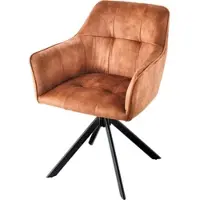 Invicta Design stoel LOFT koperbruin fluweel draaibaar zwart metalen frame met armleuning - 42394